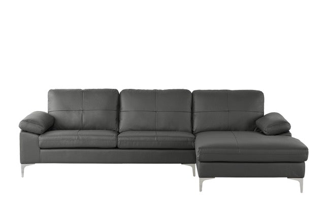 Mai Modern Leather Match Low Profile L-Shape Sectional Sofa with Right Chaise