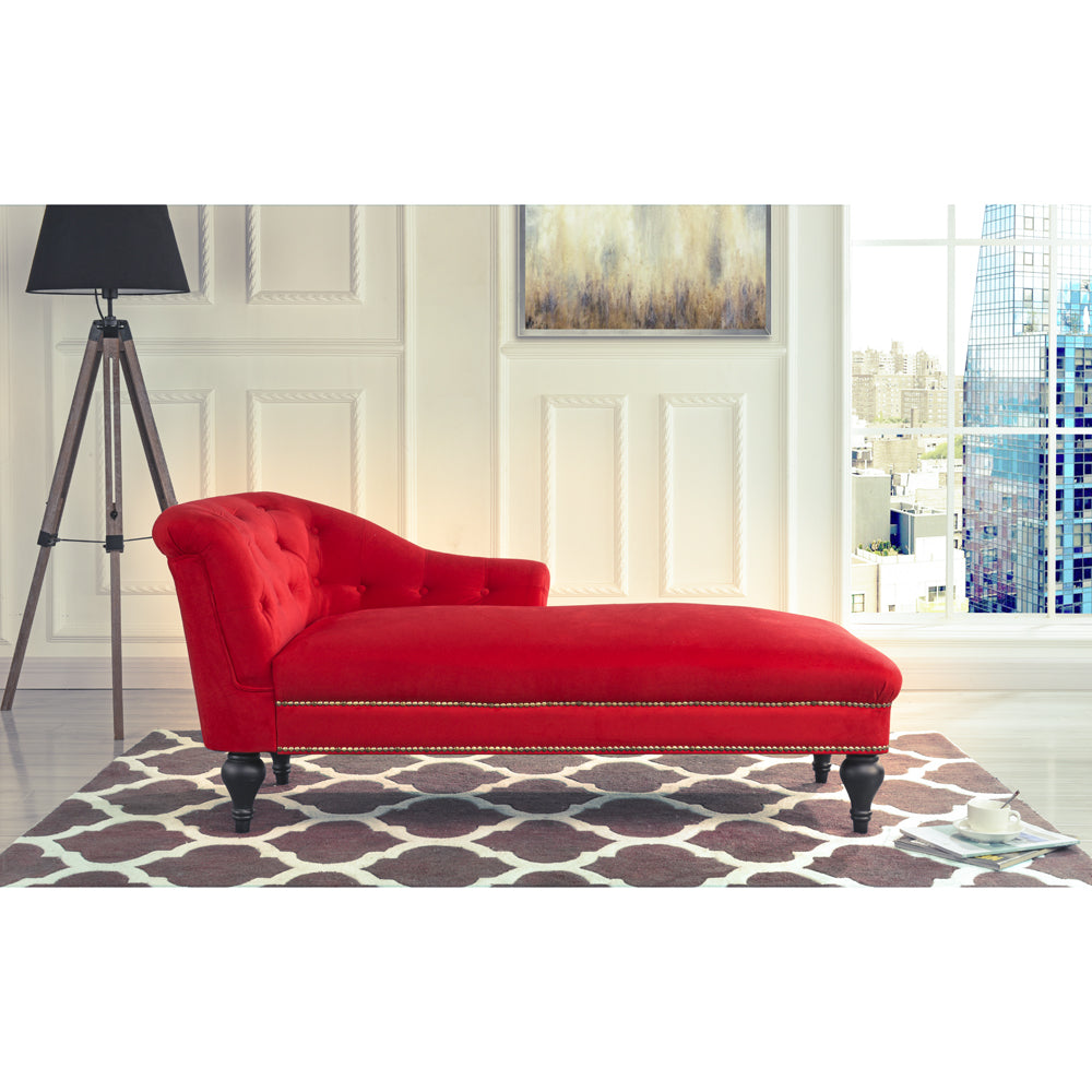 Cerise Victorian-Inspired Tufted Velvet Accent Chaise Lounge