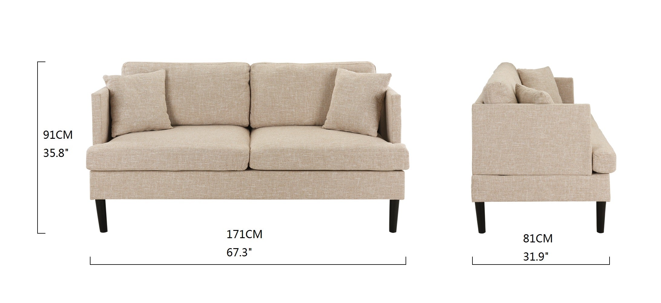 August Modern Loveseat Sofa With Wooden Legs