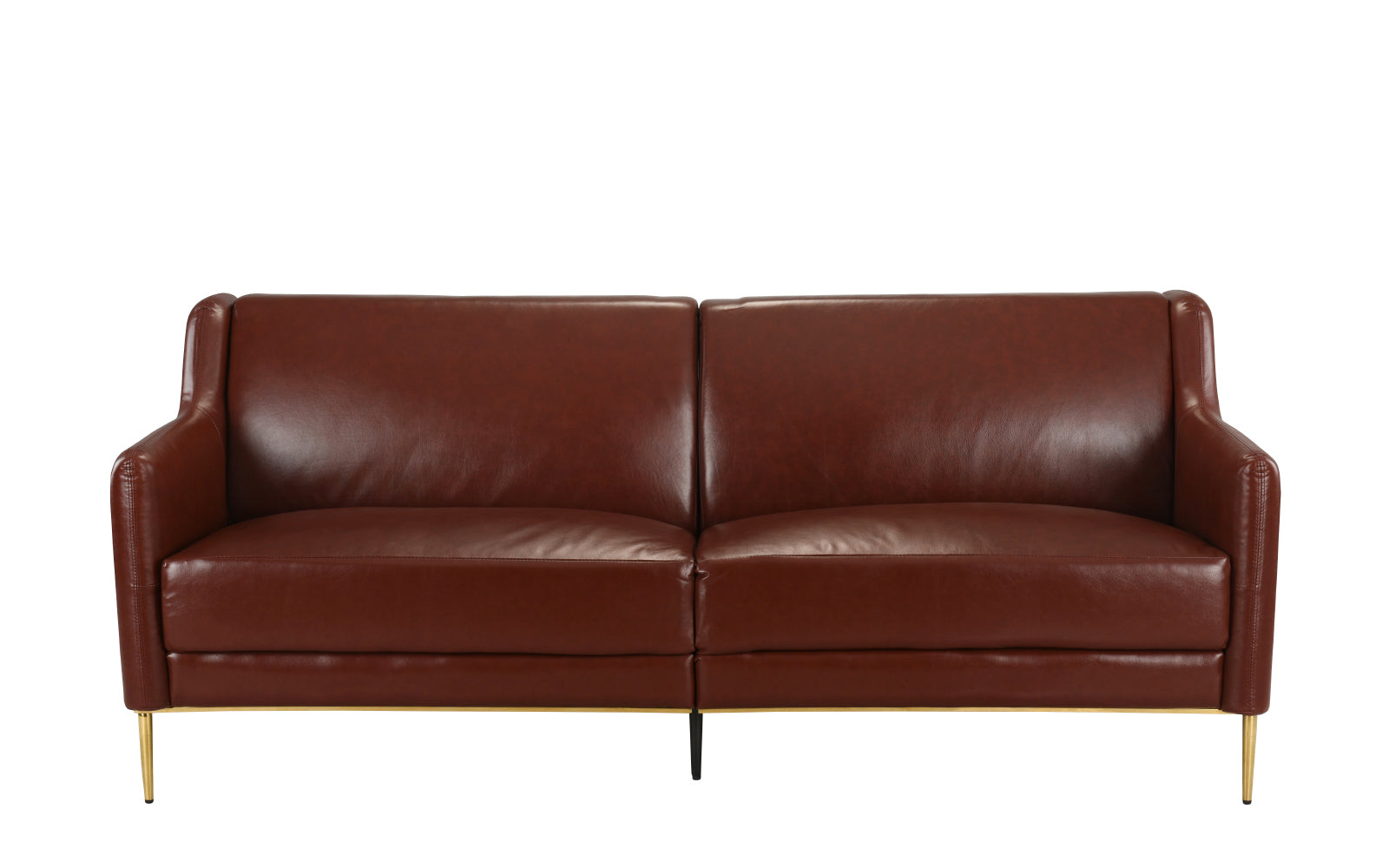 Cosmo Mid Century Modern Leather Match Gold Accent Club Sofa