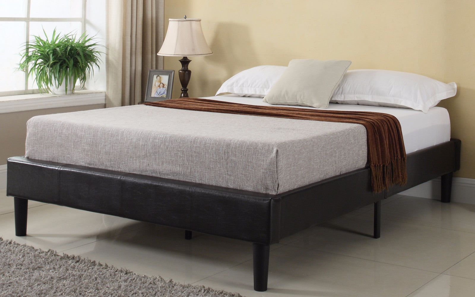 Cape Contemporary Bonded Leather Bed Frame With Slats