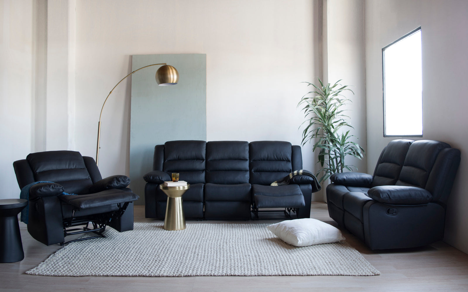 Drei Leather Match Recliner Living Room Set
