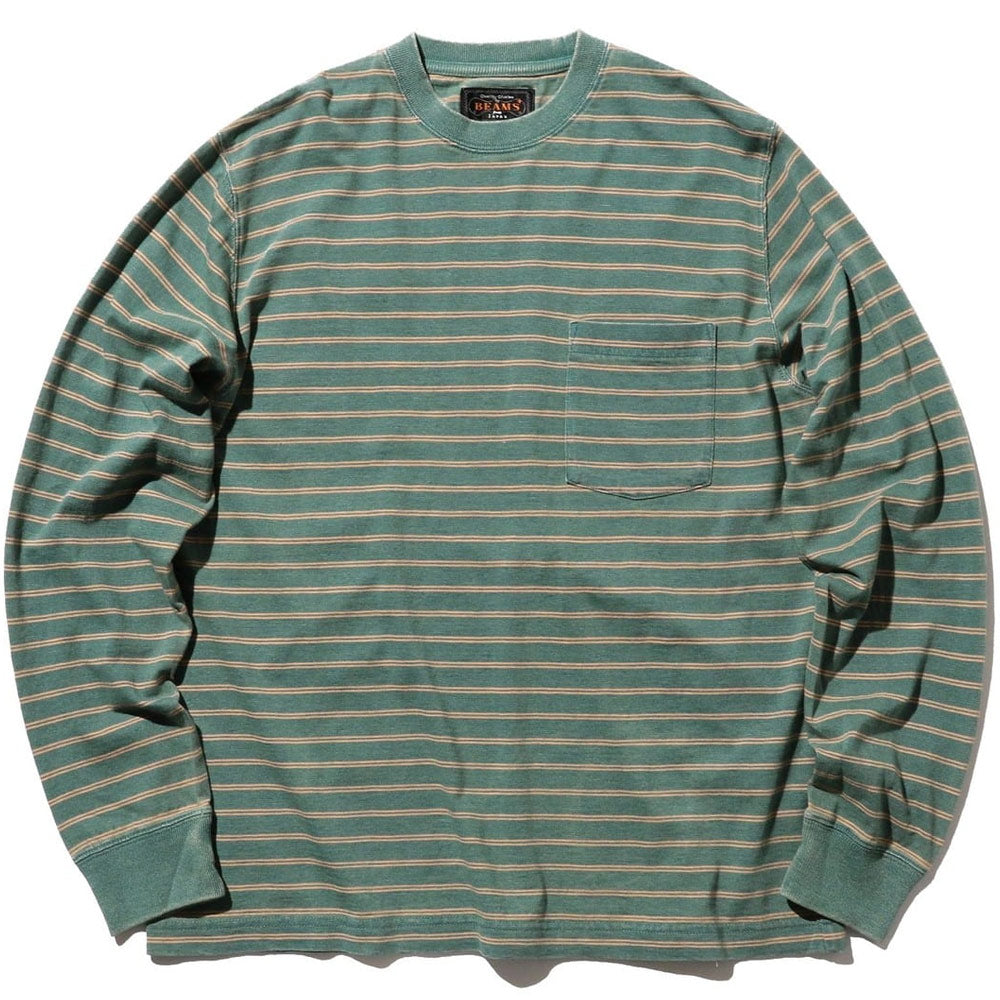 indigo-horizontal-stripe-long-sleeve-pocket-t-shirt-vintage