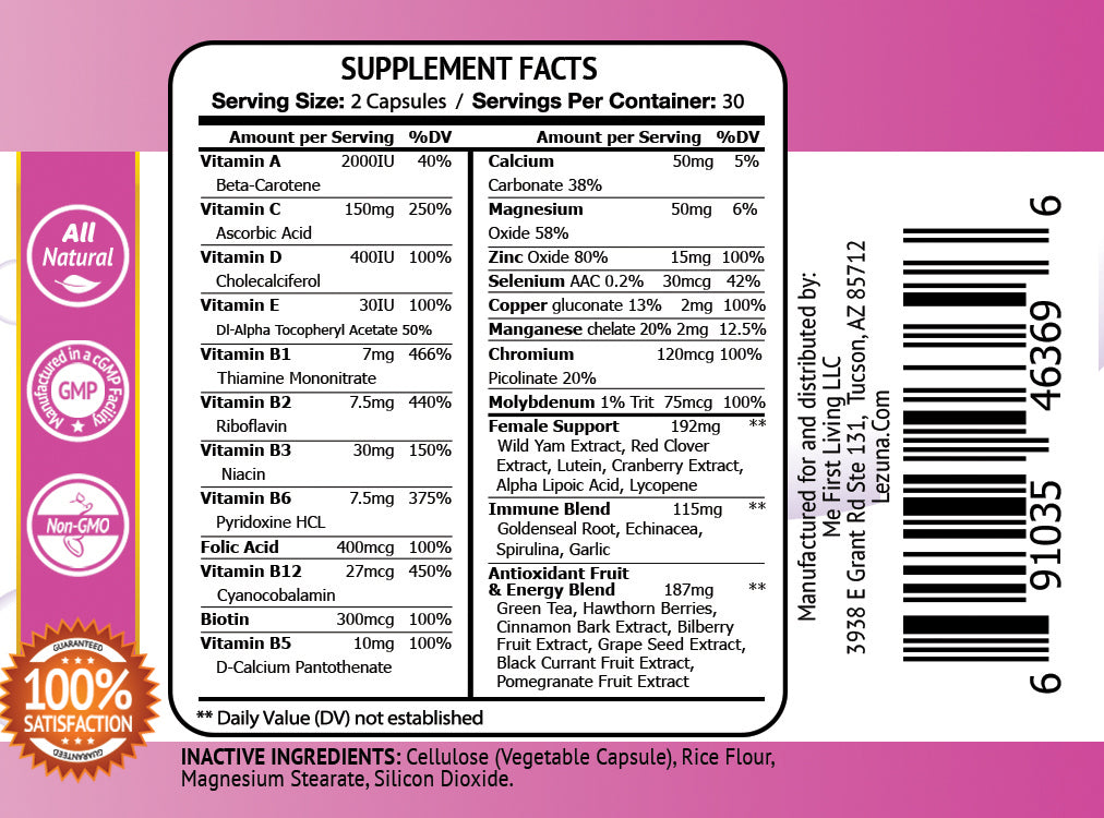 Women's Multivitamin ingredients