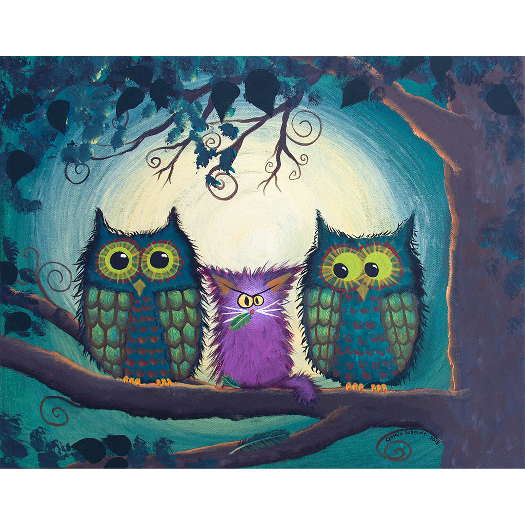Nervous Owls — Matted Print – Cranky Cat Collection