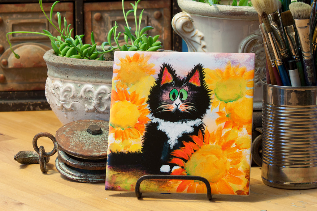 Tuxedo Kitty Ceramic  Tile  Cranky Cat  Collection