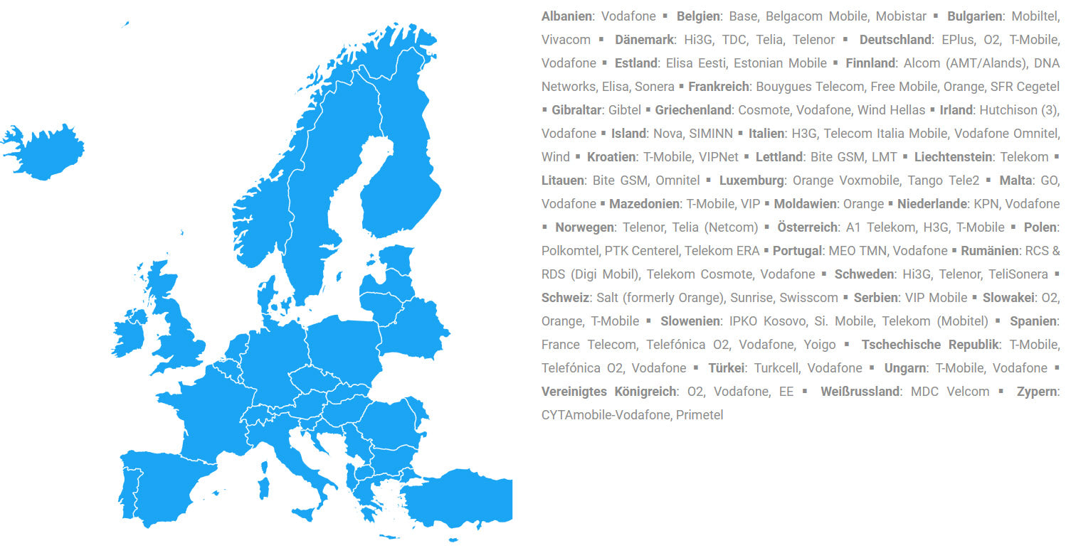 Netzabdeckung Europa