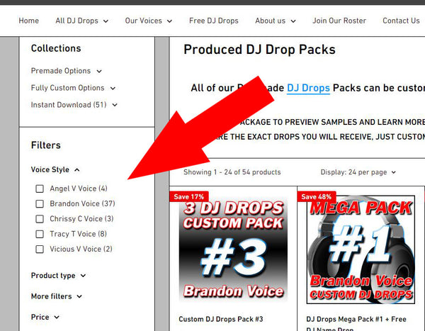 DJ Drops 24/7 - Product Filtering