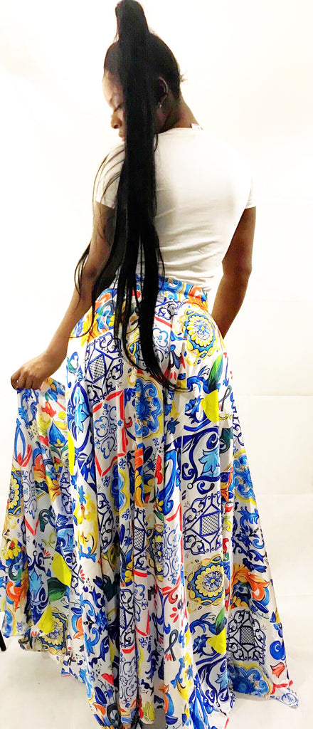 Majolica Yellow and Blue Print Maxi 