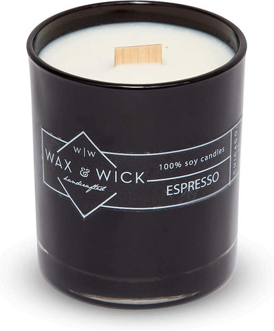 Wax and Wick 12oz. Pure Soy Wax Scented Candle with Double Wood Wick - Black, Espresso Scent - Notes of Dark Roasted Coffee and Chocolate