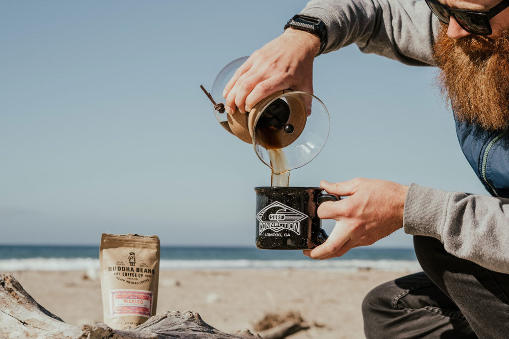 Person holding black cup