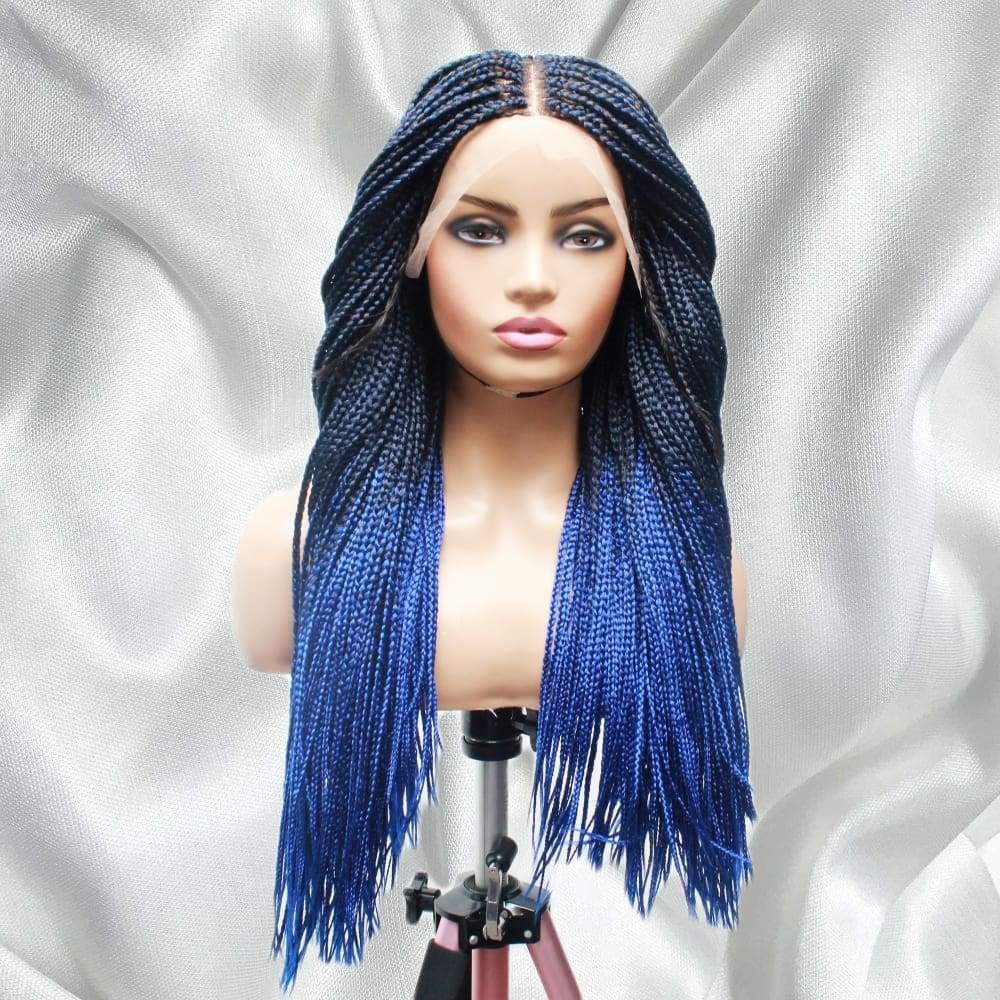 Ombre Blue Fully Hand Braided Lace Frontal Box Braids Wig