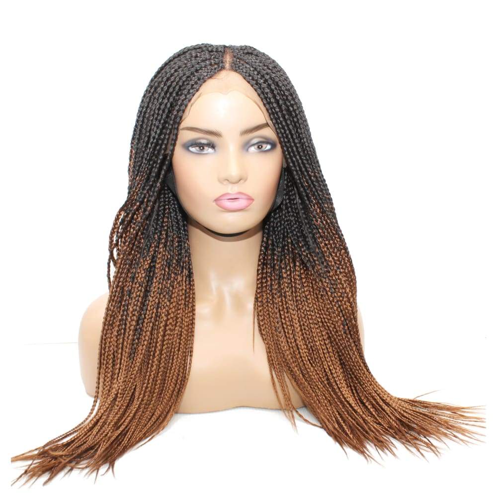 Ombre Brown Box Braided Lace Wig 30'' Long Box Braid Lace Front Wigs for  Women Synthetic