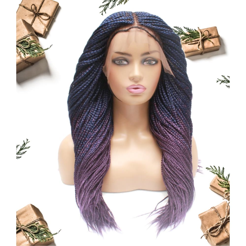 Ombre Blue Fully Hand Braided Lace Frontal Box Braids Wig