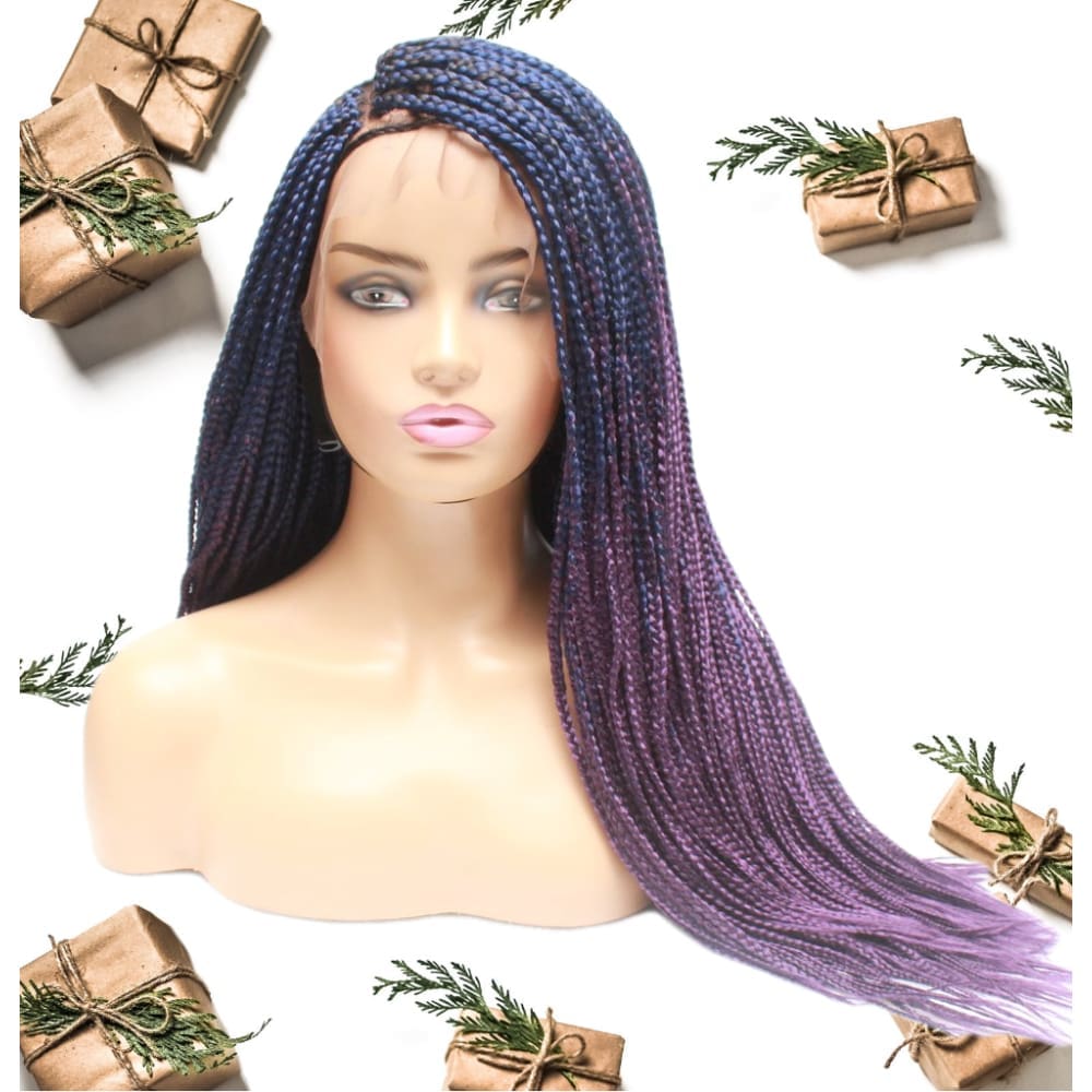 Box Braids Fully Hand Braided Ombre Lace Wig (Blue / Purple)