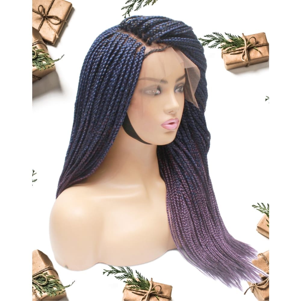 Box Braids Fully Hand Braided Ombre Lace Wig (Blue / Purple) Box