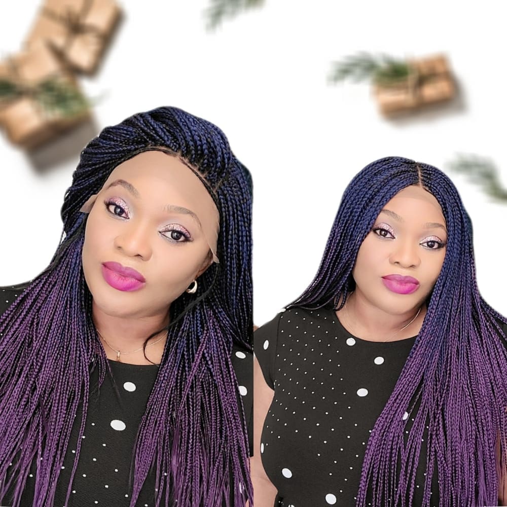 Box Braids Fully Hand Braided Ombre Lace Wig (Blue / Purple) Box