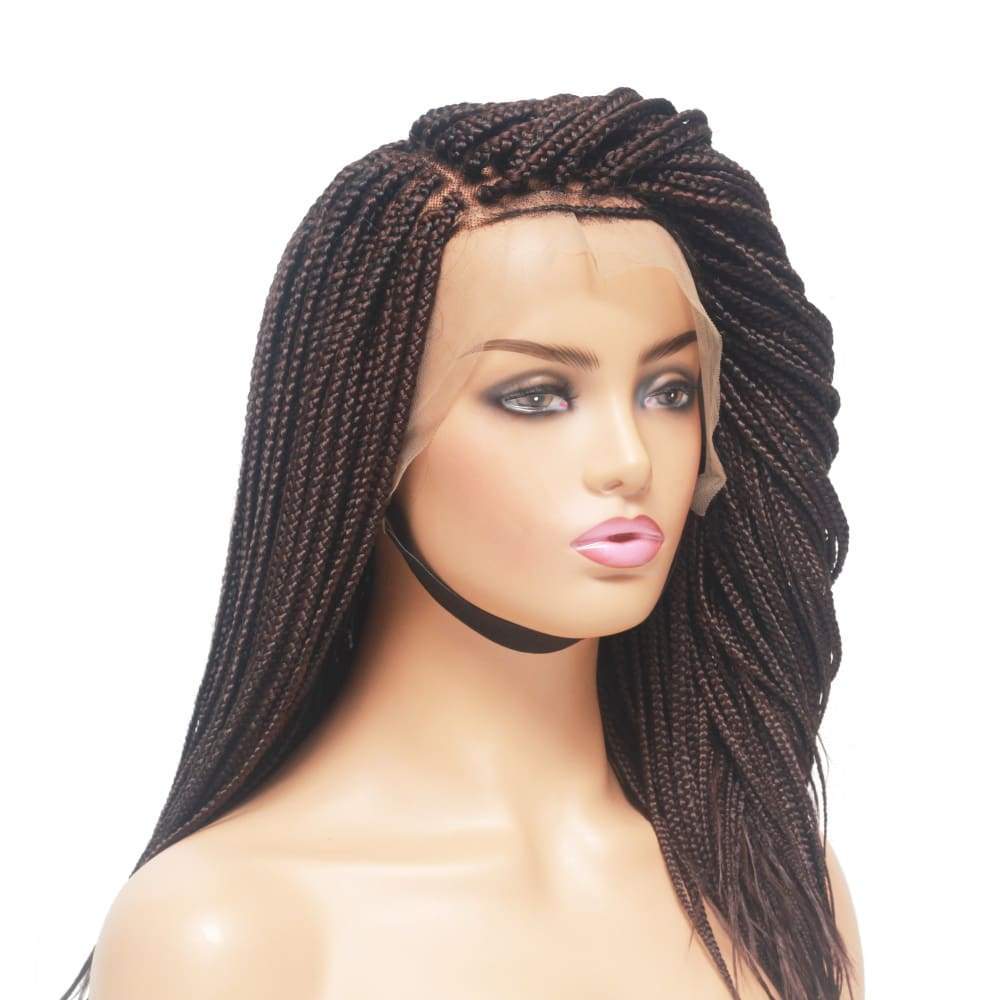Dark Brown Lace Frontal Braided Wig- Feathers Box Braids Style Box
