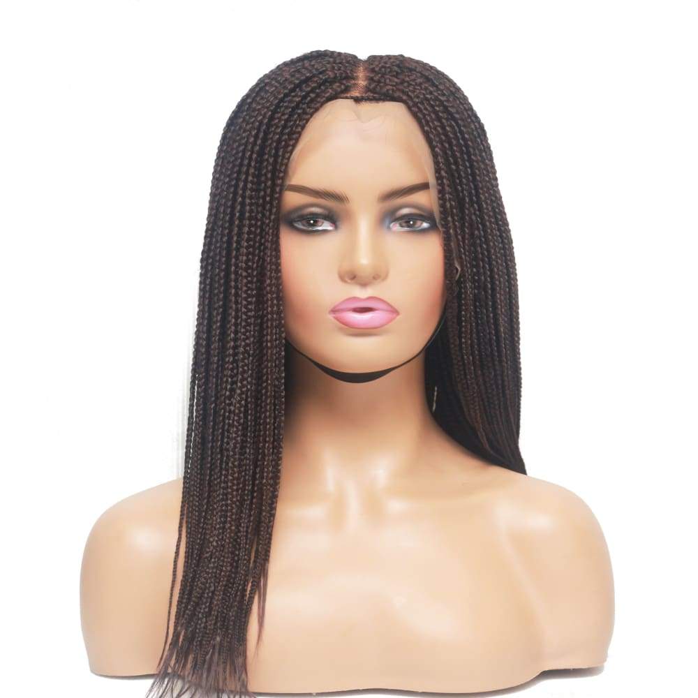 Dark Brown Lace Frontal Braided Wig- Feathers Box Braids Style Box