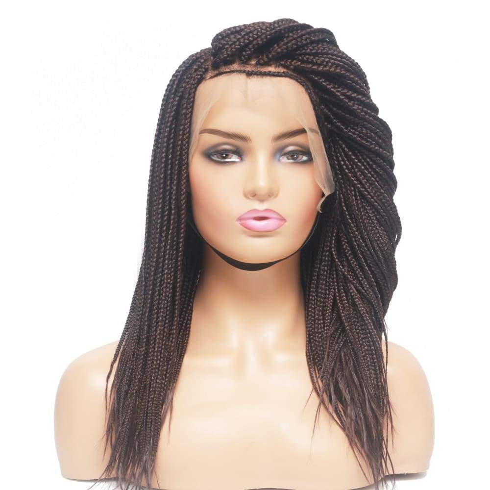Dark Brown Lace Frontal Braided Wig- Feathers Box Braids Style Box
