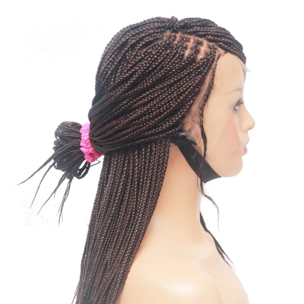 Dark Brown Lace Frontal Braided Wig- Feathers Box Braids Style