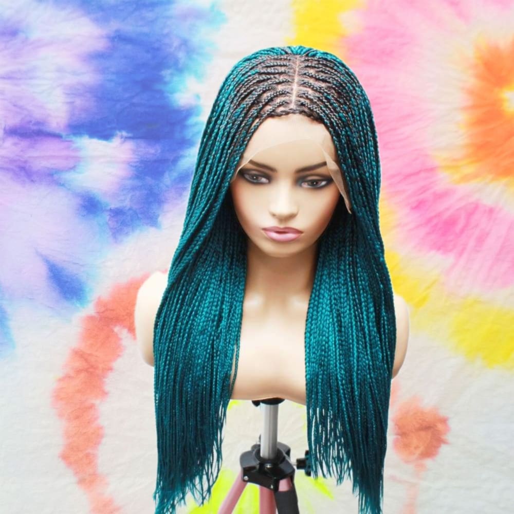 Gorgeous Teal Colored Lace Frontal Knotless Box Braided Wig