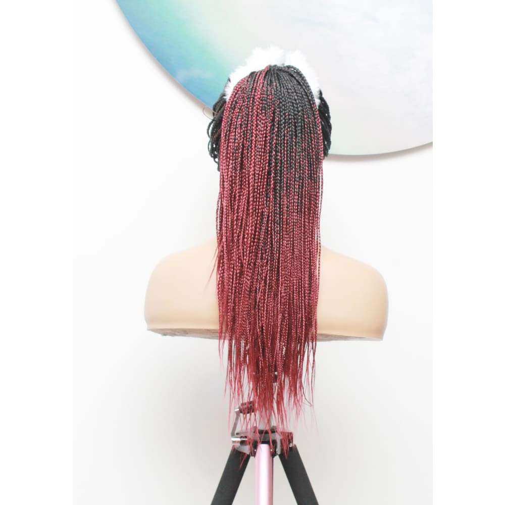 Knotless full lace box braided wig- ombre black / dark red
