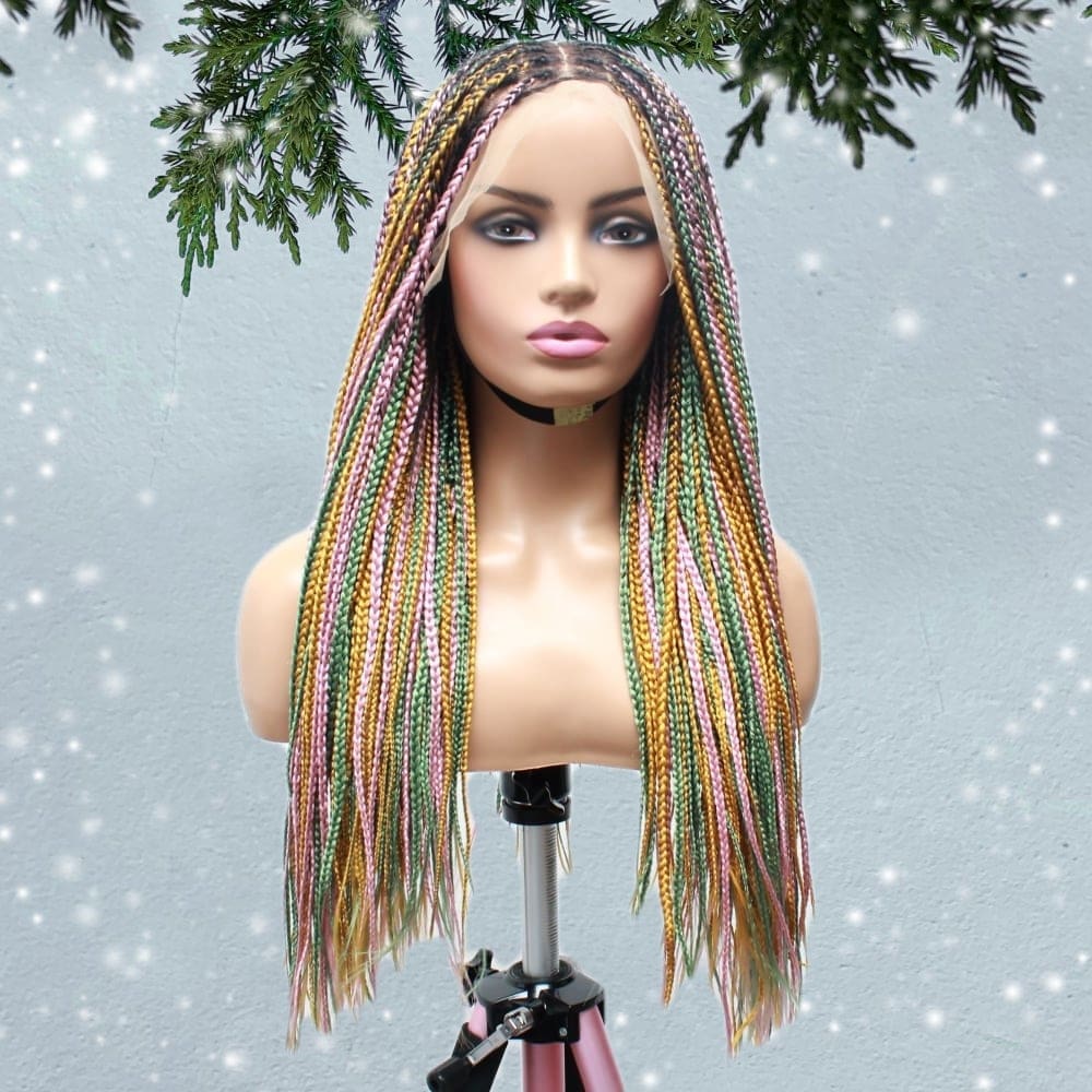 Ombre middle part box braid Braided wig in #1/Green. In stock