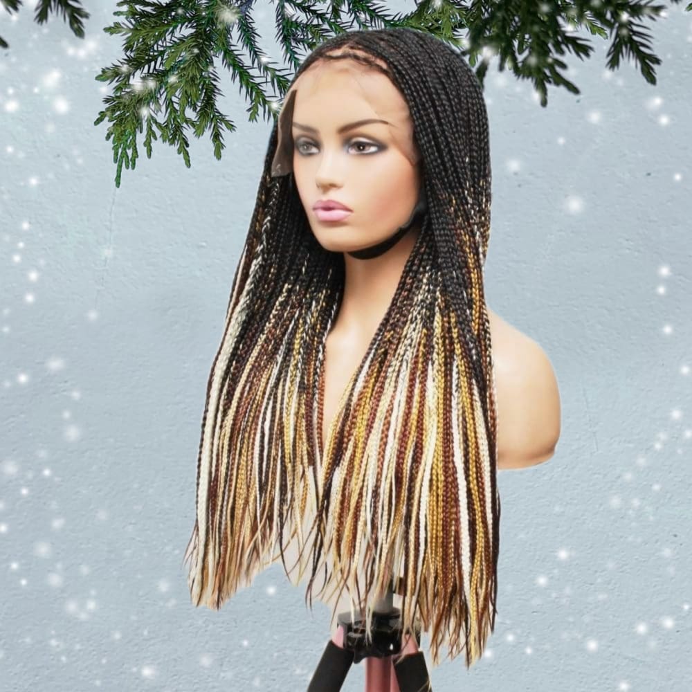 Knotless Braided Wig Box Braids Full Lace Braids Wig Black Green Ombre Braid  Wig