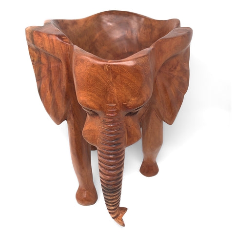 African Hand Carved Mahogany Standing Elephant Bowl from Ghana – The
