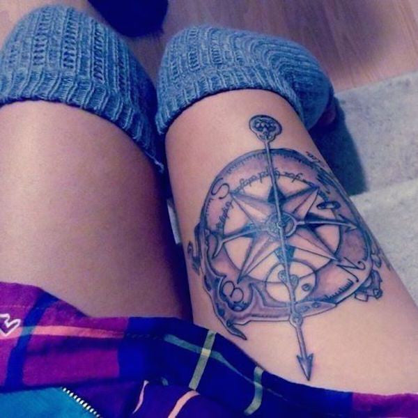 denicexx compass edwardmiller flower map cologne tattoo  Compass  tattoo Compass thigh tattoo Sleeve tattoos for women