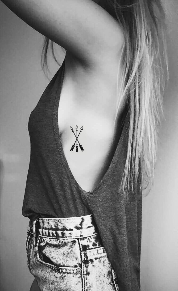 Geometric Arrow Tattoo With Rose Flower On Girls Forearm