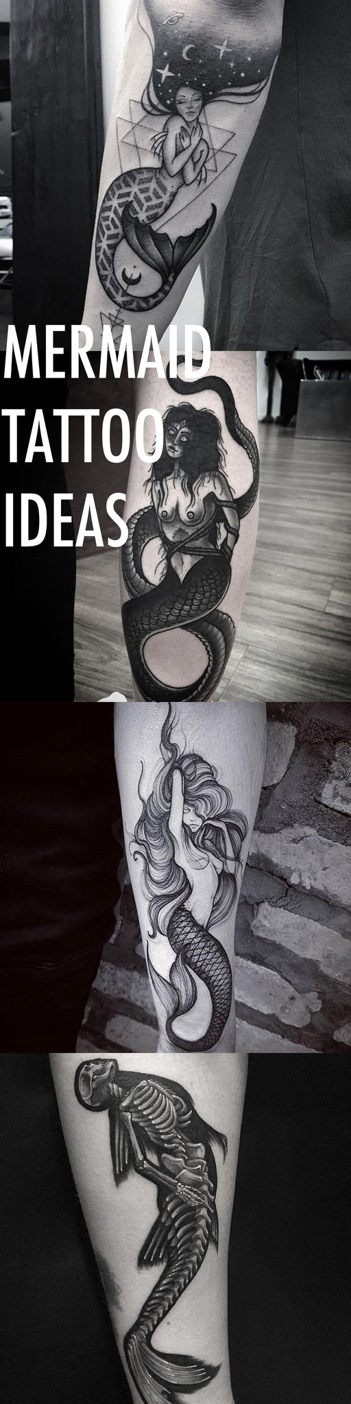 Mermaid Tattoo Ideas at MyBodiArt.com - Traditional Geometric Black and White Arm Sleeve
