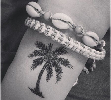 Cute Small Wrist Palm Tree Tattoos for Women at MyBodiArt.com - Beach, Summer, Spring