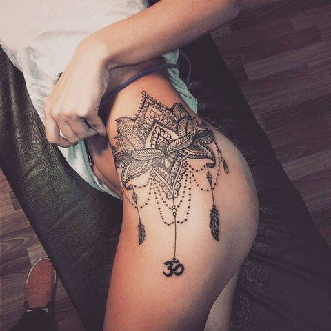 Mandala Chandelier Hip Leg Tattoo