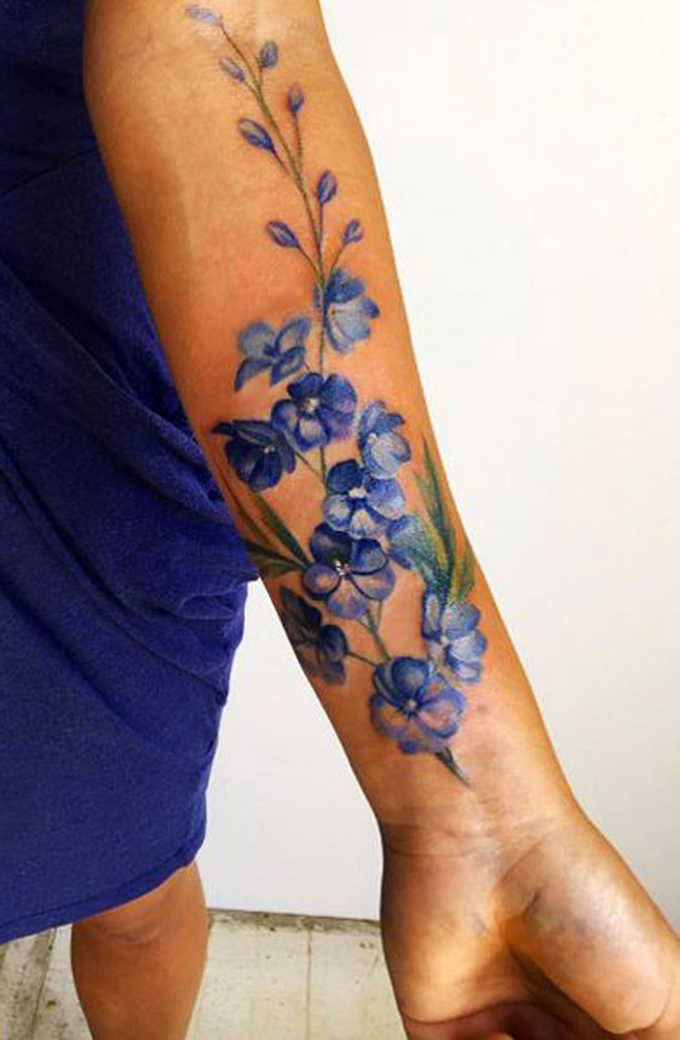 Blue Floral Flower Temporary Tattoo Wrist - MyBodiArt.com