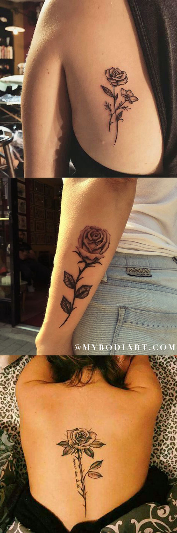 Beautiful Single Rose Tattoo Ideas for Women - Black Floral Flower Rib Back Arm Tattoos - ideas únicas del tatuaje de la rosa negra para las mujeres - www.MyBodiArt.com