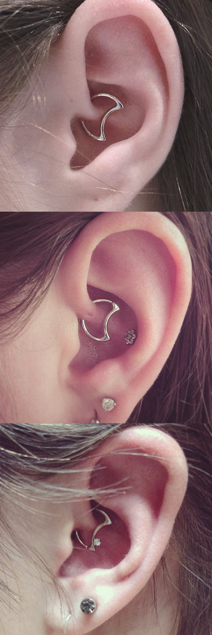 Unique and Cool Multiple Ear Piercing Combination Ideas - Crystal Moon Daith Rook Earring Jewelry Silver Gold at MyBodiArt.com