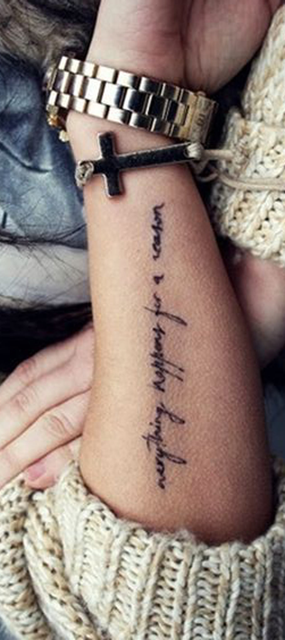 Inspirational Quote Faith Forearm Tattoo Ideas for Women - Cursive Script Arm Tat -  cita ideas tatuaje de antebrazo - www.MyBodiArt.com 