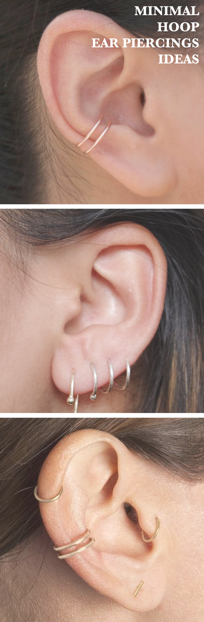 Minimalist Ear Piercings Ideas with Pretty Hoop Ring Earrings for Cartilage Conch Lobe Helix Tragus Rook Daith - MyBodiArt.com 