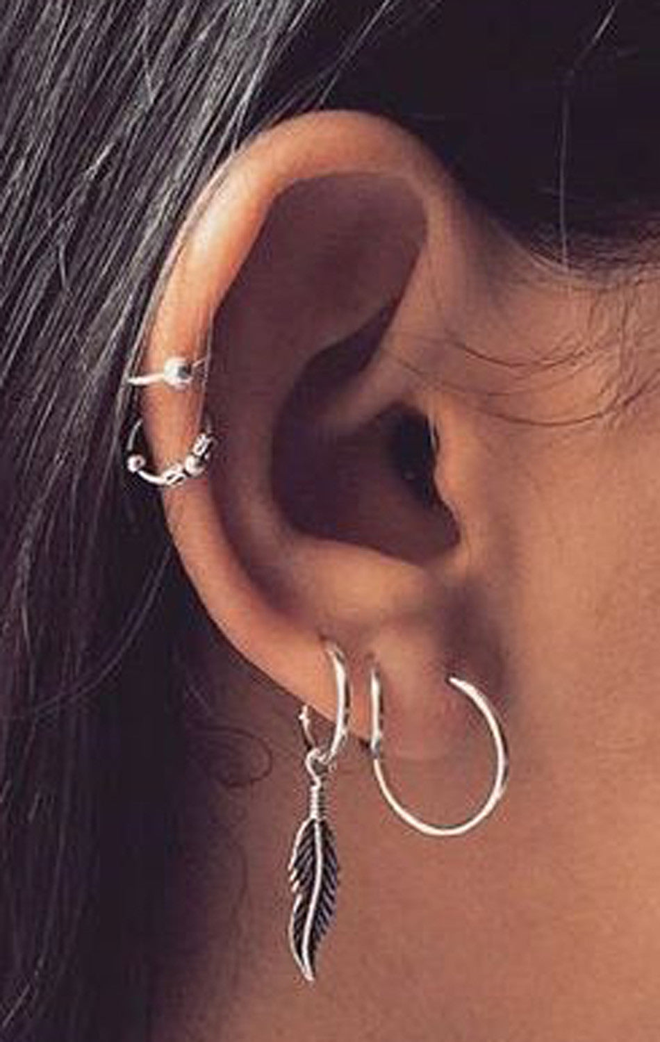 Cute Ear Piercing Ideas at MyBodiArt.com - Sterling Silver Cartilage Piercing Hoop - Leaf Helix Piercing Jewelry 