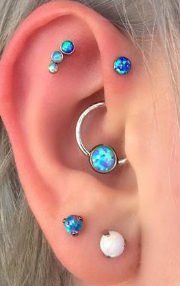 Blue Opal Forward Helix Earring at MyBodiArt