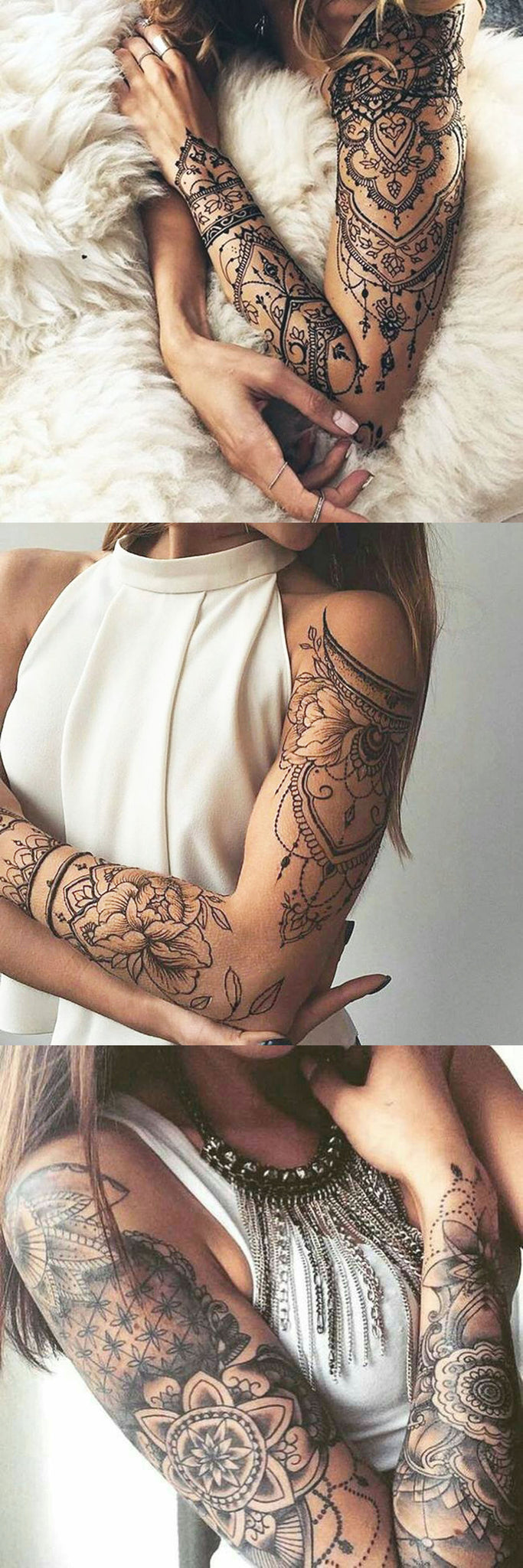 Lotus Arm Sleeve Tattoo Ideas for Women at MyBodiArt.com - Tribal Mandala Arm Bicep Tatt 