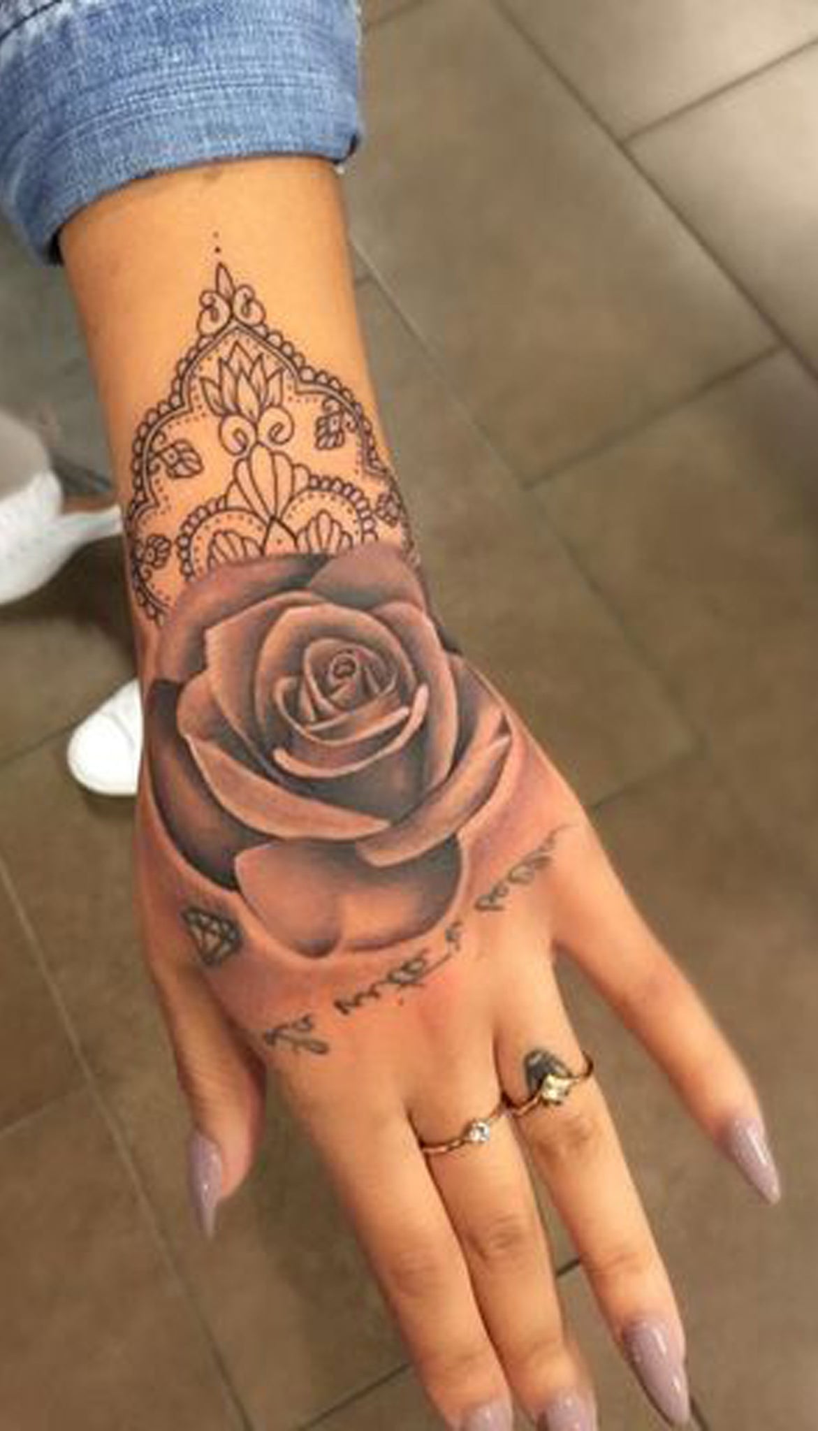 Geometric Rose Hand Tattoo Ideas for Women - Unique Watercolor Mandala Tat - www.MyBodiArt.com #tattoos