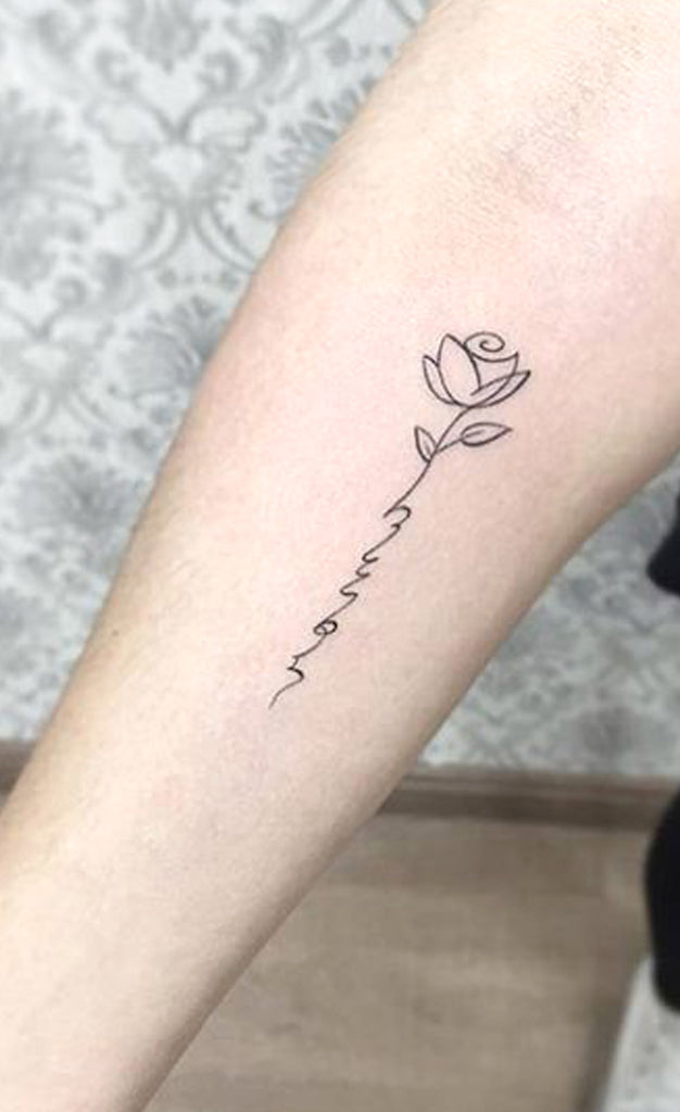 Small Cute Rose Forearm Tattoo Ideas for Women - Minimalist Flower Outline Arm Tat -  pequeñas ideas lindas del tatuaje del antebrazo color de rosa para las mujeres - www.MyBodiArt.com