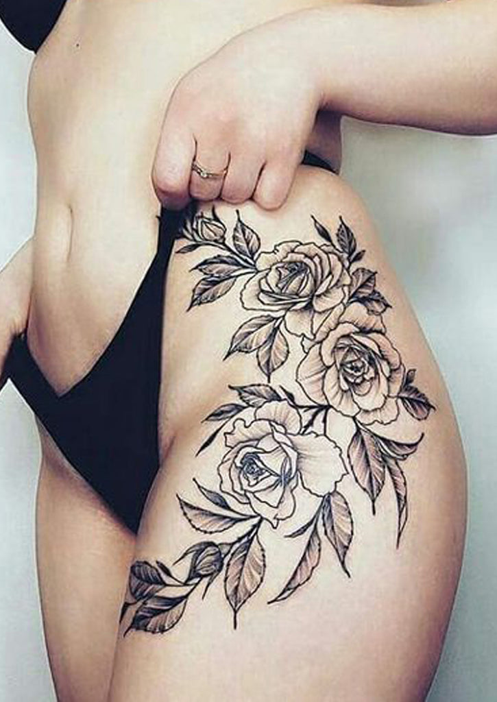 Beautiful Realistic Rose Thigh Tattoo Ideas for Women -  ideas realistas del tatuaje del muslo color de rosa para las mujeres - www.MyBodiArt.com 