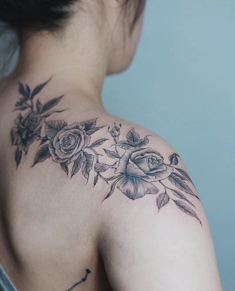 Beautiful Rose Wreather Shoulder Tattoo Ideas for Women - www.MyBodiArt.com