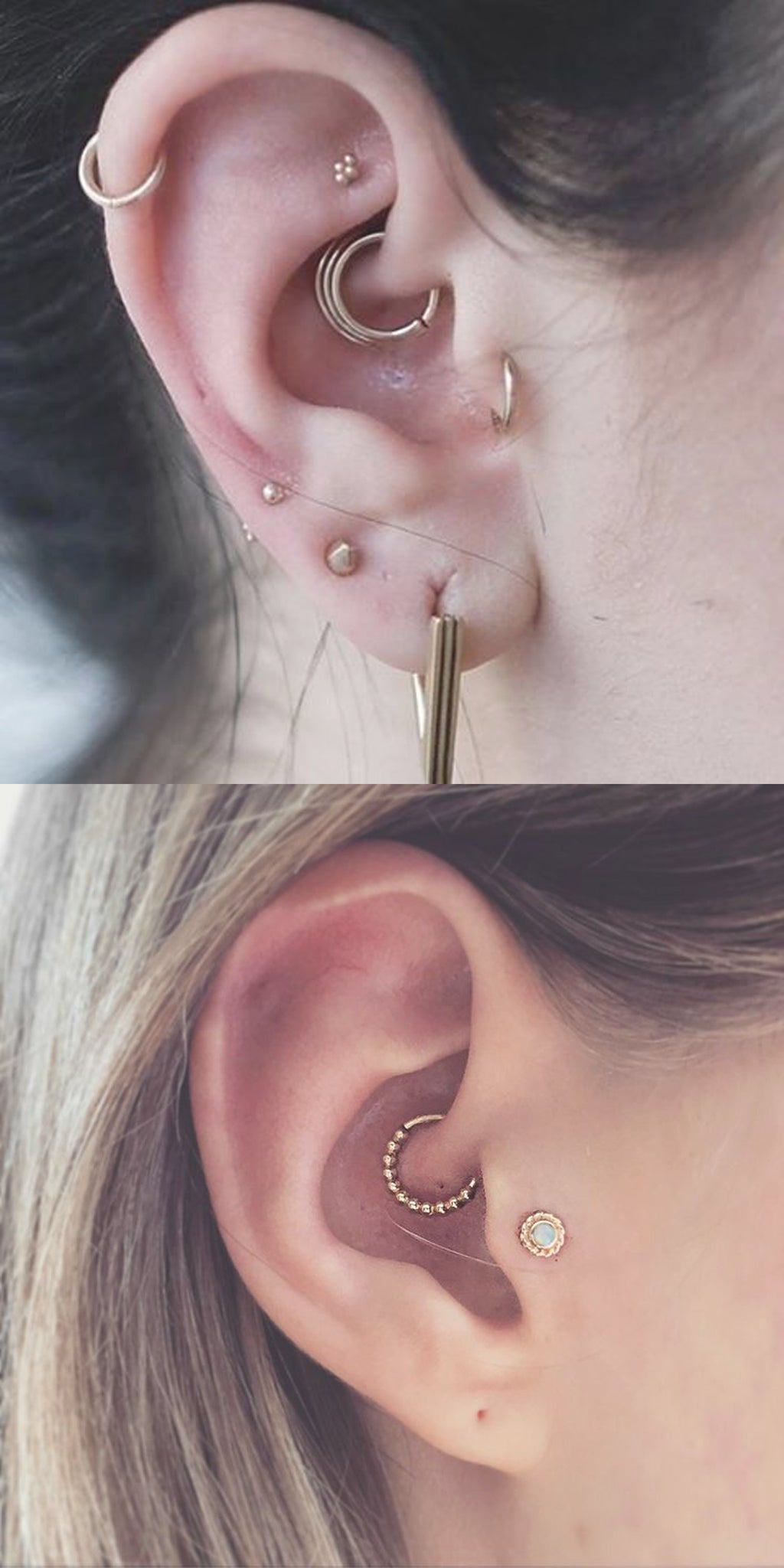 Elegant Multiple Ear Piercing Jewelry at MyBodiArt.com - Gold Daith Ring - Tragus Earring Stud - Single Cartilage Hoop 