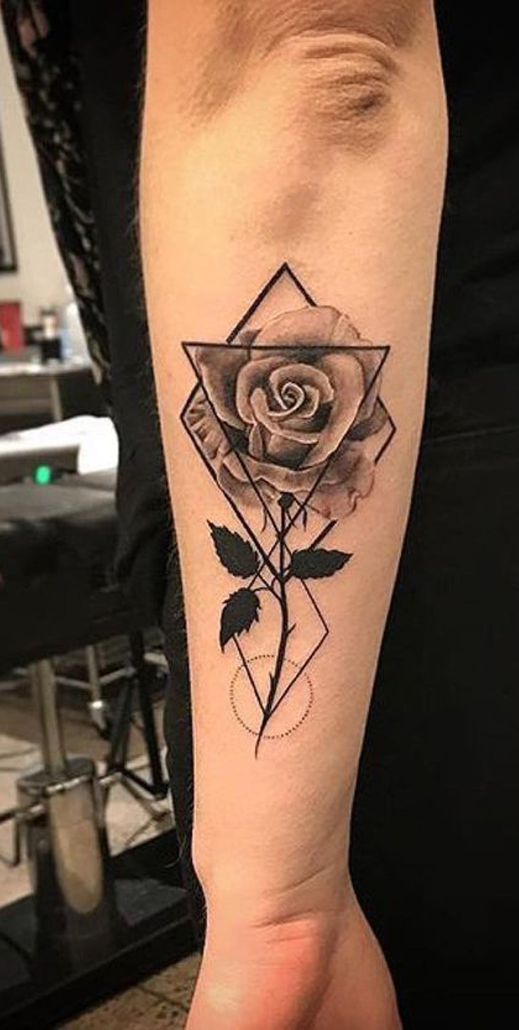 Geometric Rose Tattoo Ideas for Women - Black Floral Flower Forearm Tat - www.MyBodiArt.com #tattoos