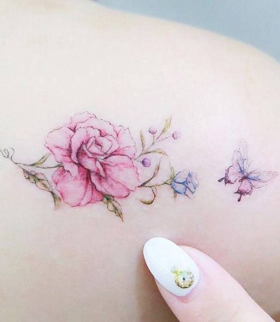 Watercolor Rose Back Shoulder Tattoo Ideas for Women - www.MyBodiArt.com